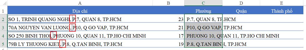 HƯỚNG DẪN CÁCH TÁCH ĐỊA CHỈ TRONG EXCEL