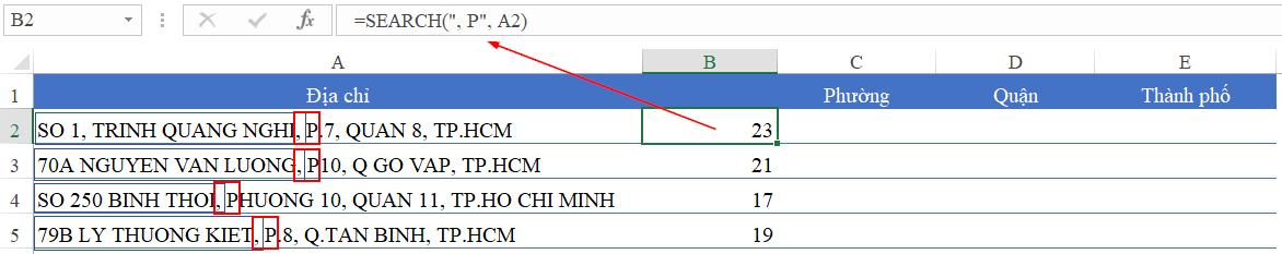HƯỚNG DẪN CÁCH TÁCH ĐỊA CHỈ TRONG EXCEL