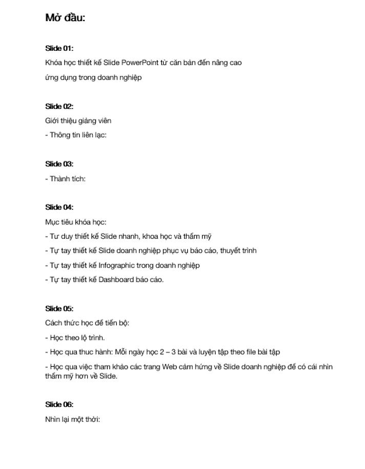 Lên nội dung để xây dựng bố cục slide