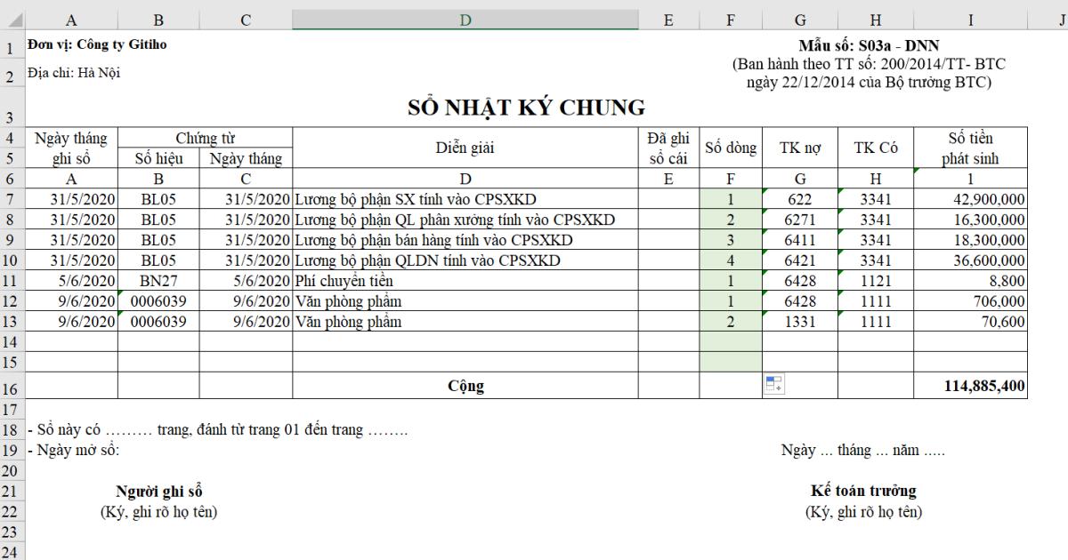 CÁCH LẬP BẢNG CÂN ĐỐI TÀI KHOẢN VÀ CÔNG THỨC ĐÁNH SỐ DÒNG TRONG SỔ NHẬT KÝ CHUNG TRÊN EXCEL