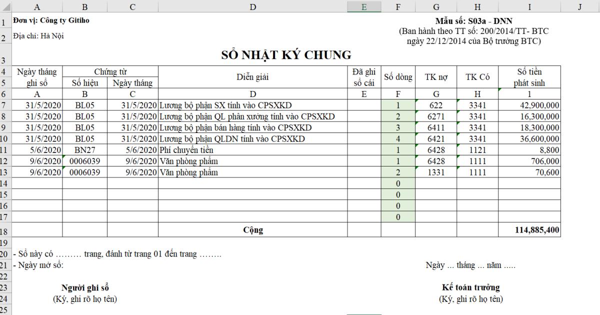 CÁCH LẬP BẢNG CÂN ĐỐI TÀI KHOẢN VÀ CÔNG THỨC ĐÁNH SỐ DÒNG TRONG SỔ NHẬT KÝ CHUNG TRÊN EXCEL