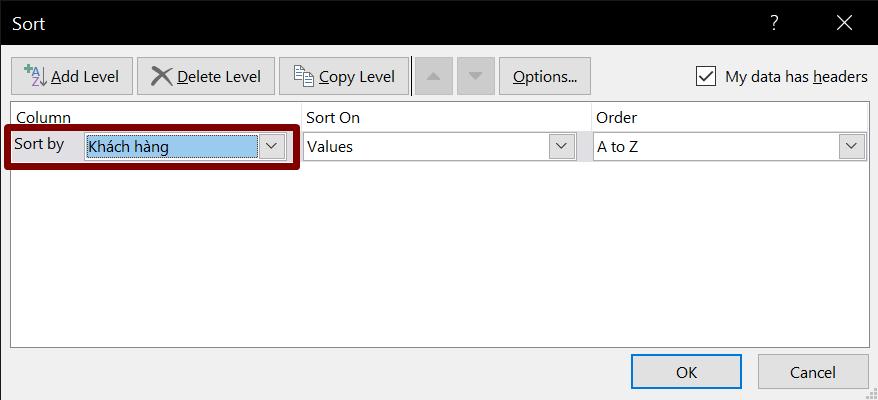 cách sort trong excel