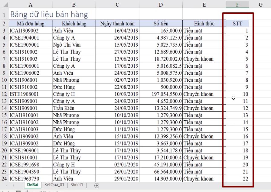 Thêm cột phụ trước khi dùng cách sort trong Excel