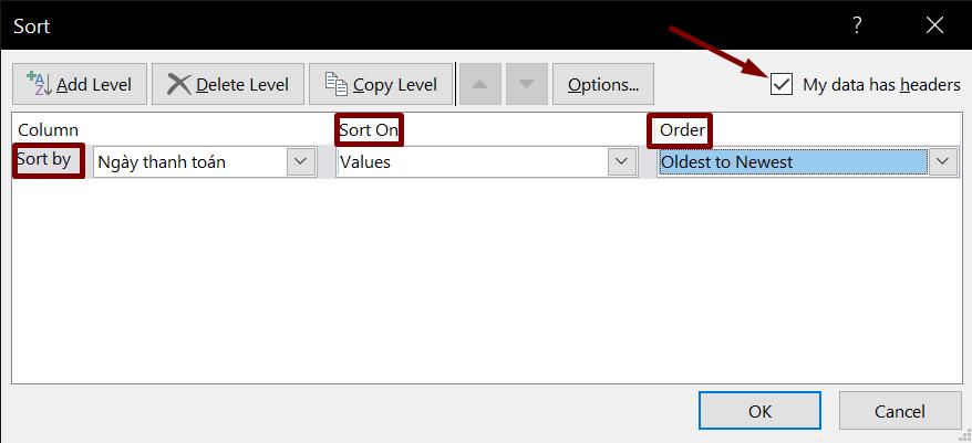 cách sort trong excel để sắp xếp thời gian