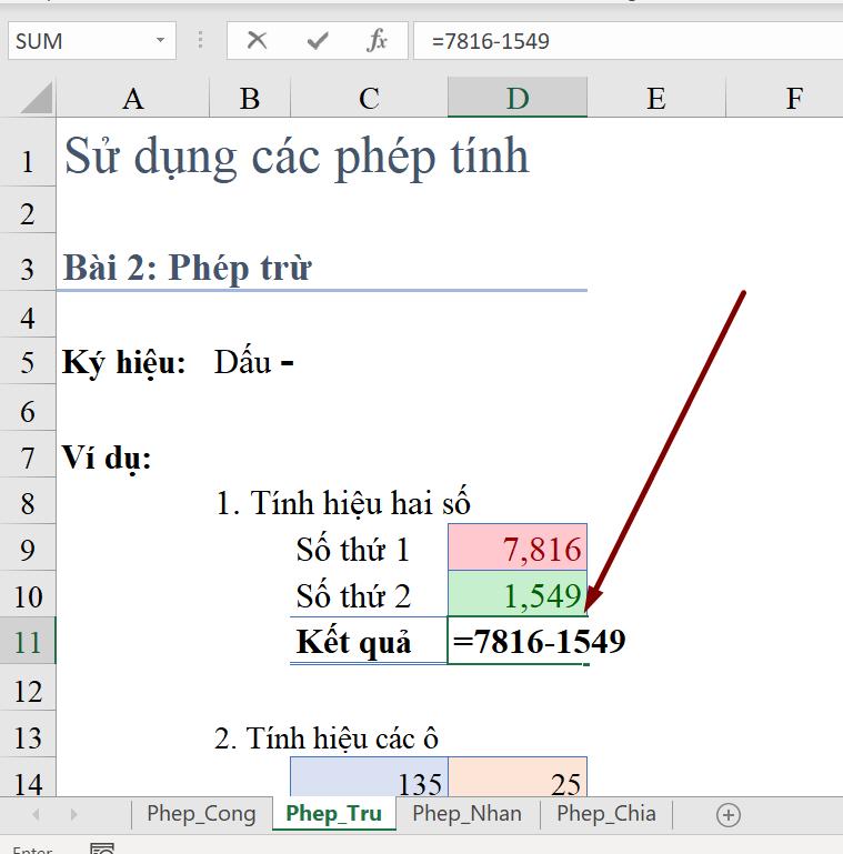 Hàm với dữ liệu dạng Number : Cách cộng trừ nhân chia trong Excel