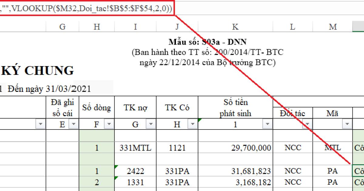 Hàm VLOOKUP với nghiệp vụ Kế toán tổng hợp 2