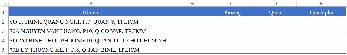 HƯỚNG DẪN CÁCH TÁCH ĐỊA CHỈ TRONG EXCEL