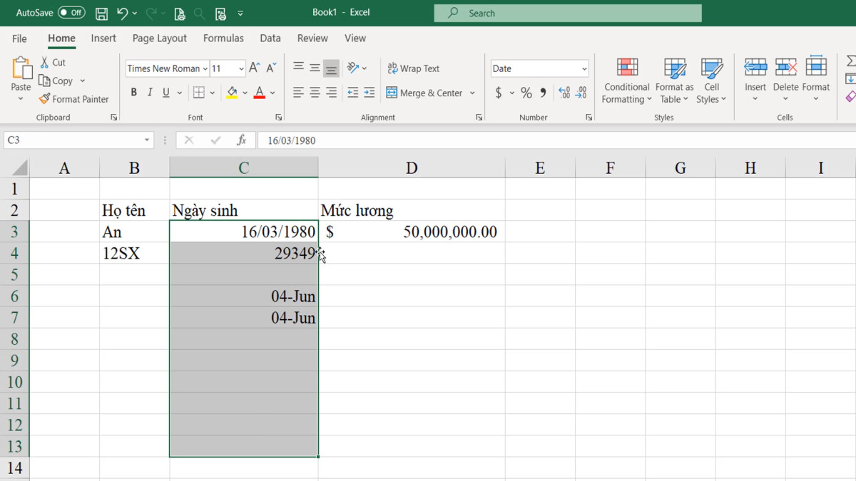 Giới thiệu về các kiểu dữ liệu mẫu thường sử dụng trong Excel