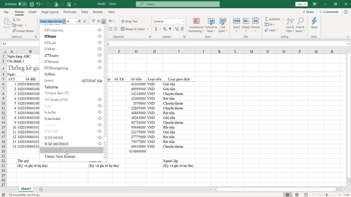 Luyện tập về định dạng bảng dữ liệu Excel và sử dụng công cụ Cell styles