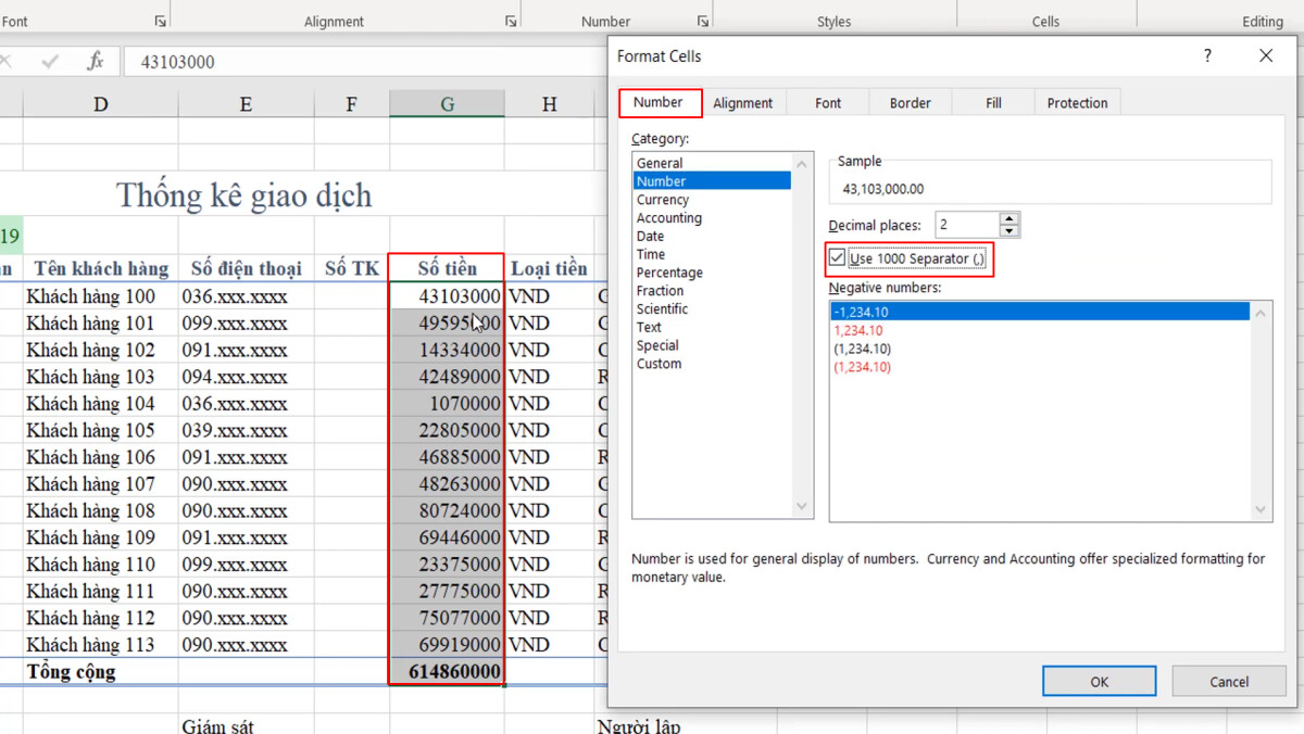 Luyện tập về định dạng bảng dữ liệu Excel và sử dụng công cụ Cell styles