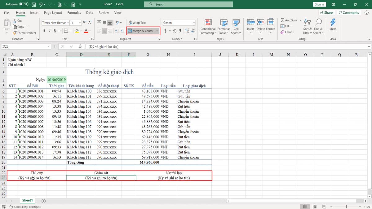 Luyện tập về định dạng bảng dữ liệu Excel và sử dụng công cụ Cell styles