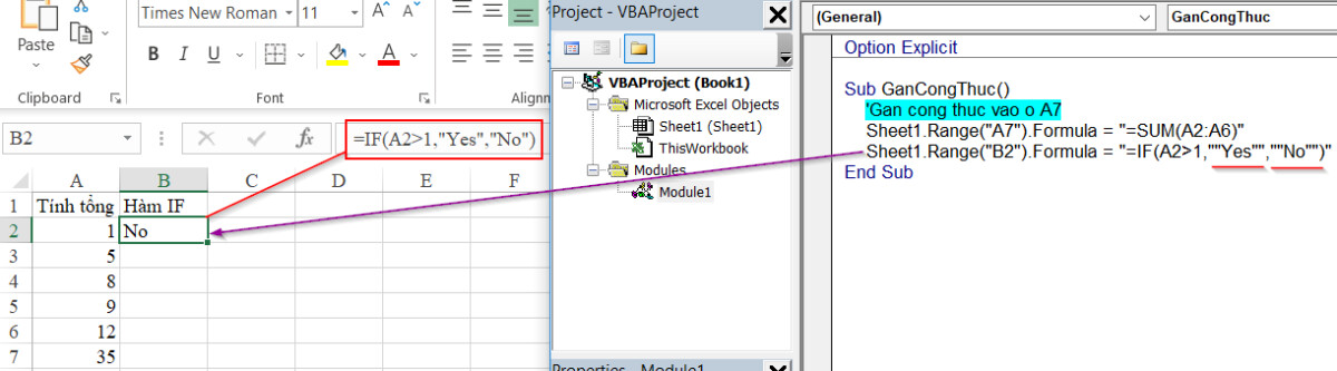 Cách để Excel VBA tự động điền công thức và gán giá trị