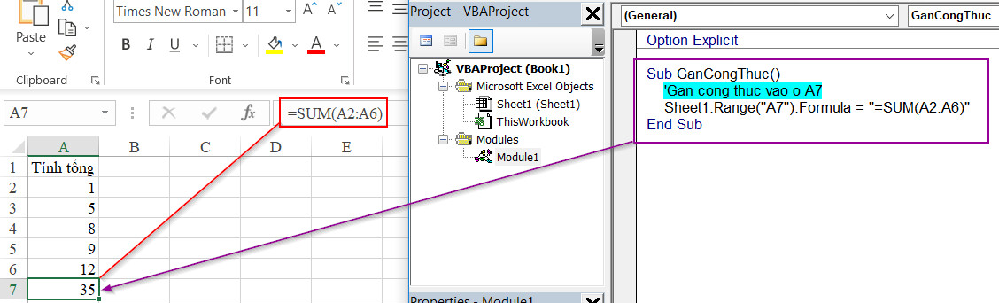 Cách để Excel VBA tự động điền công thức và gán giá trị