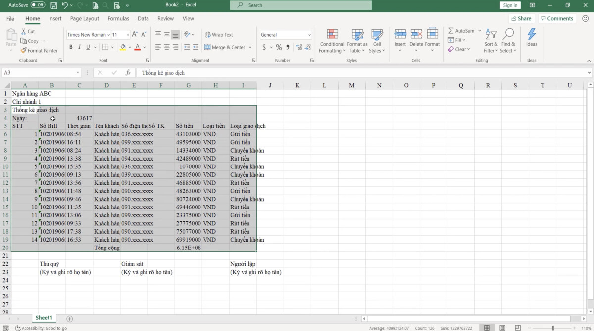 Luyện tập về định dạng bảng dữ liệu Excel và sử dụng công cụ Cell styles