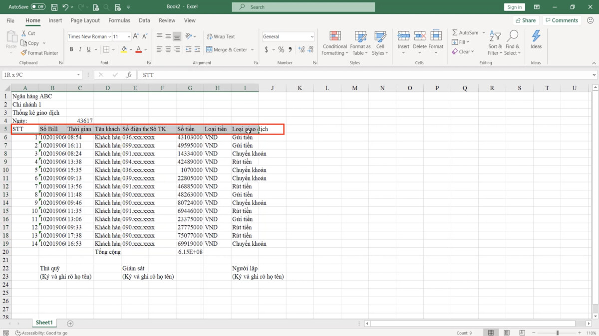 Luyện tập về định dạng bảng dữ liệu Excel và sử dụng công cụ Cell styles