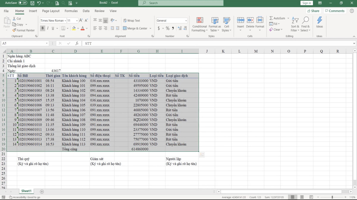 Luyện tập về định dạng bảng dữ liệu Excel và sử dụng công cụ Cell styles