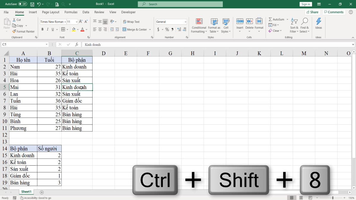 Kỹ thuật và các phím tắt di chuyển nhanh trong vùng dữ liệu Excel 1