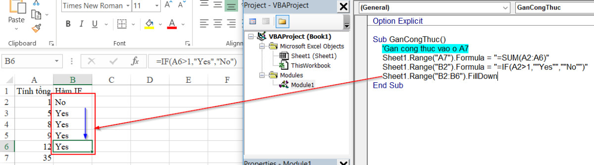 Cách để Excel VBA tự động điền công thức và gán giá trị