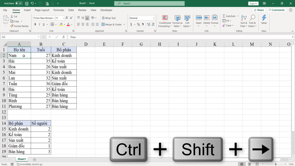 Kỹ thuật và các phím tắt di chuyển nhanh trong vùng dữ liệu Excel 5