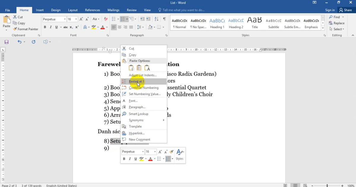 Đánh dấu (bullet) và đánh số (numbering) tự động trong Word