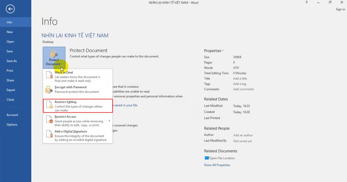 khóa file word không cho chỉnh sửa bằng Restrict Editing