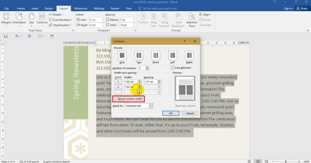 Cách trình bày văn bản theo dạng cột theo trang báo trong Word