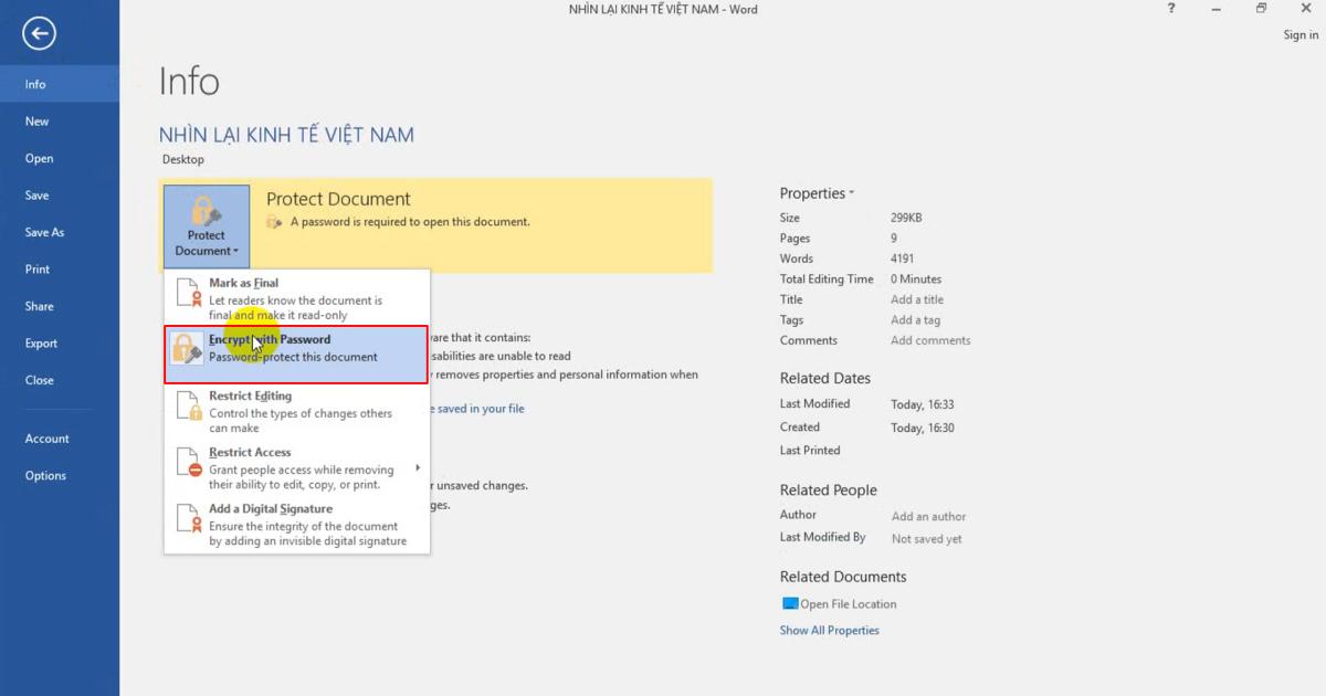 Vào Encrypt with Password để bỏ mật khẩu Word