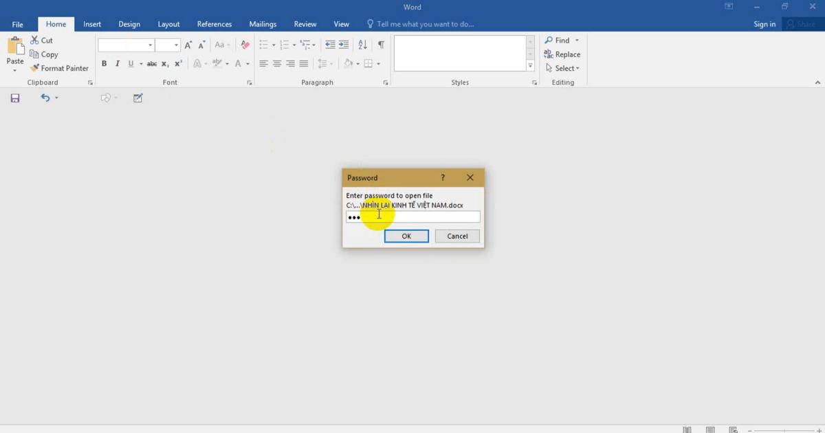 Nhập đúng mật khẩu để mở tài liệu Word