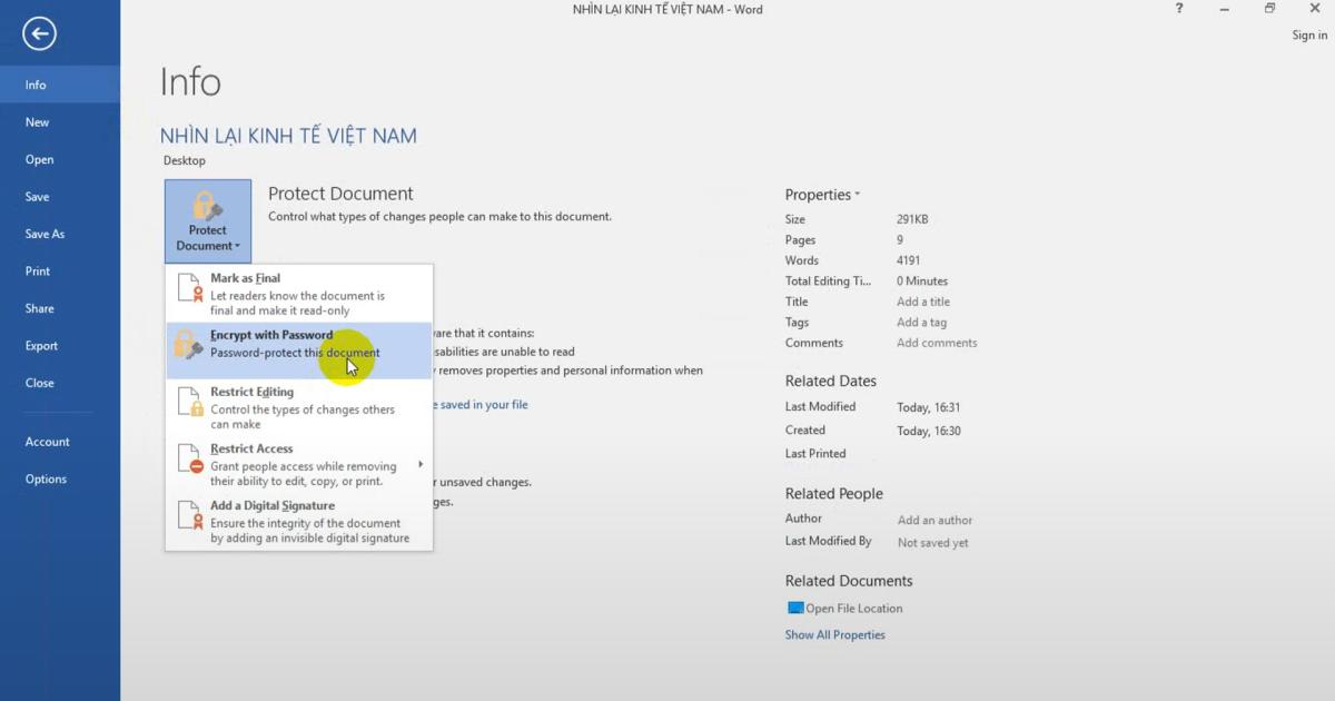 Cài đặt mật khẩu cho tài liệu trong Word