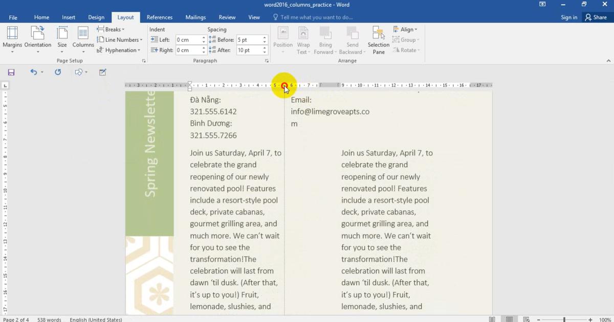 Cách trình bày văn bản theo dạng cột theo trang báo trong Word