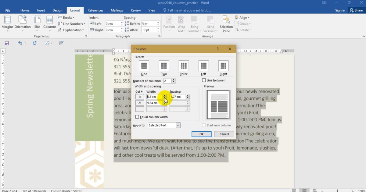 Cách trình bày văn bản theo dạng cột theo trang báo trong Word