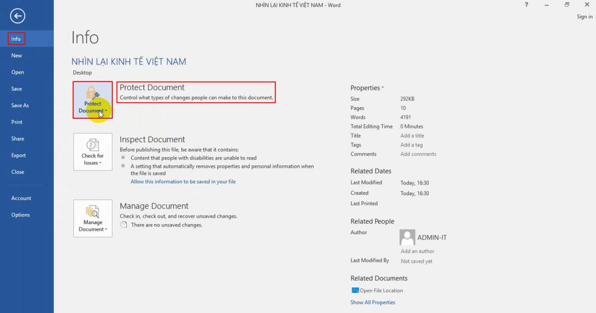 Tính năng bảo vệ protect word