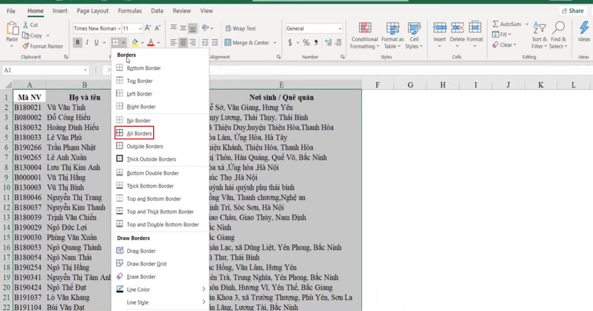 Kỹ thuật định dạng kẻ khung và xóa khung trong Excel