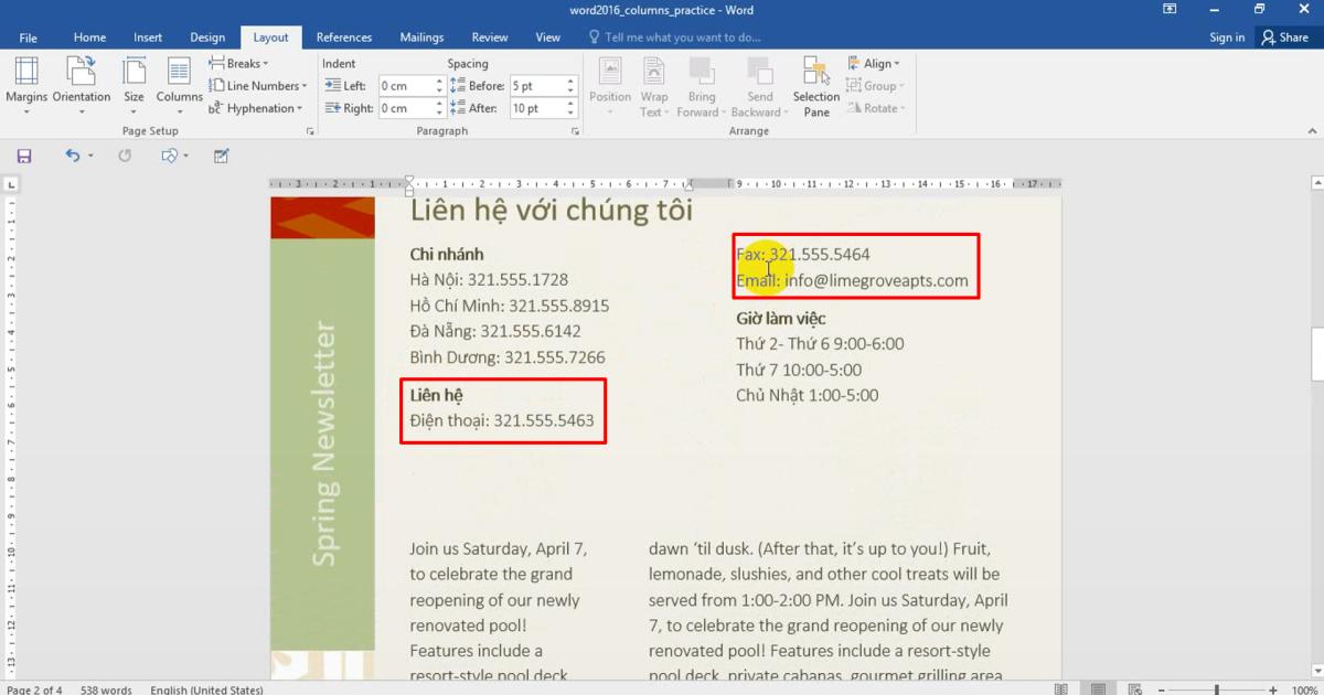 Cách trình bày văn bản theo dạng cột theo trang báo trong Word
