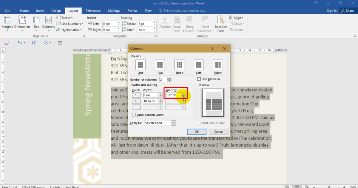 Cách trình bày văn bản theo dạng cột theo trang báo trong Word