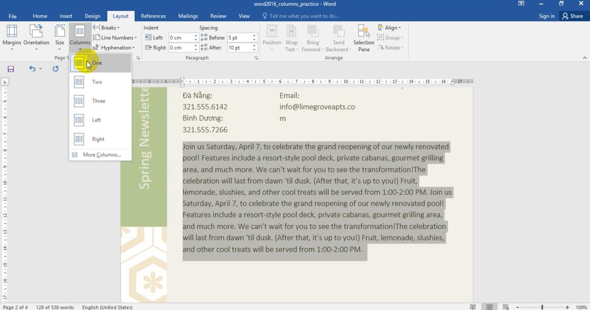 Cách trình bày văn bản theo dạng cột theo trang báo trong Word