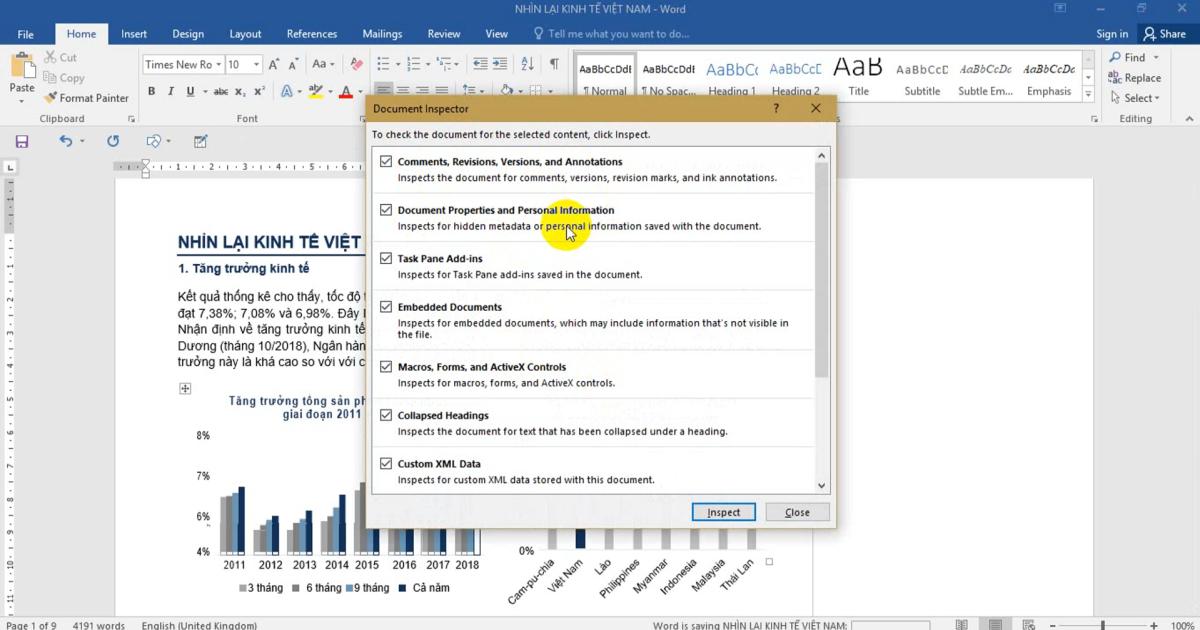 cửa sổ Document Inspector