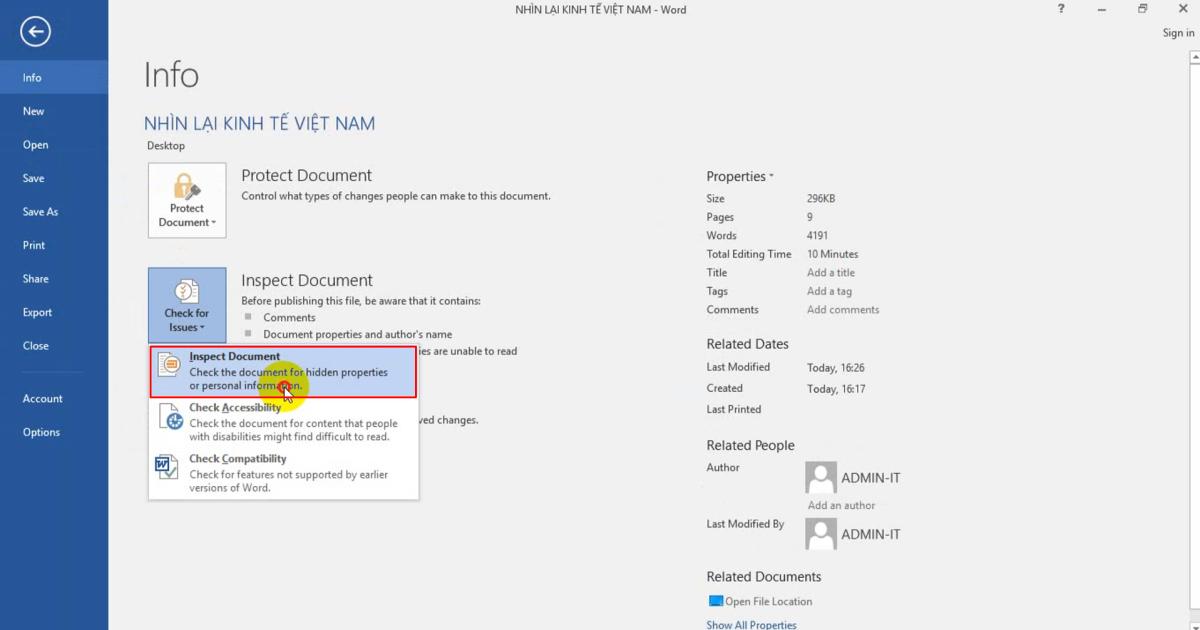Tùy chọn Check for Issues