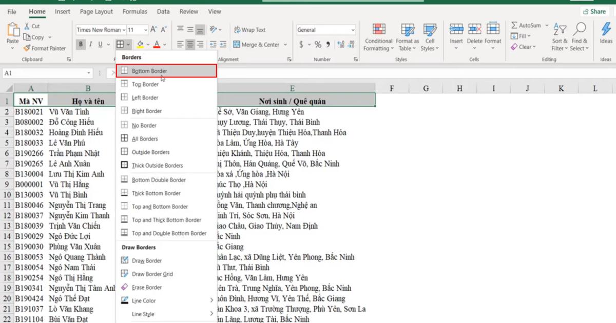 Kỹ thuật định dạng kẻ khung và xóa khung trong Excel