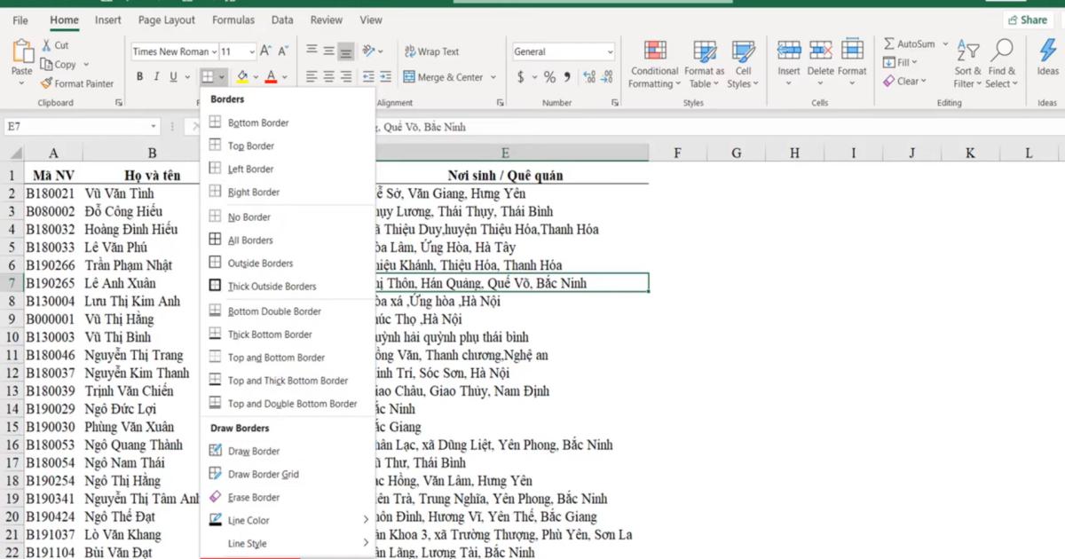 Kỹ thuật định dạng kẻ khung và xóa khung trong Excel