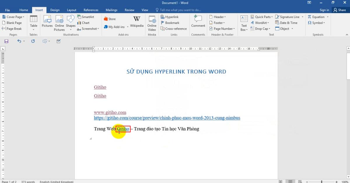 Cách tạo Hyperlink đến trang web