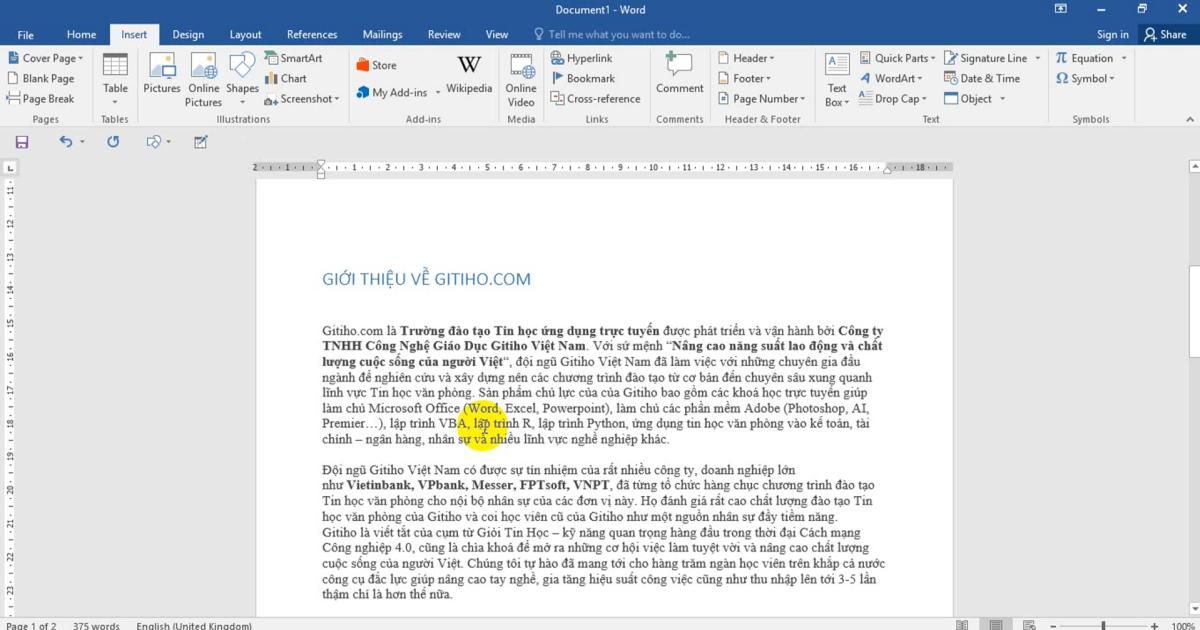 Cách tạo Hyperlink đến nội dung trên cùng một trang Word