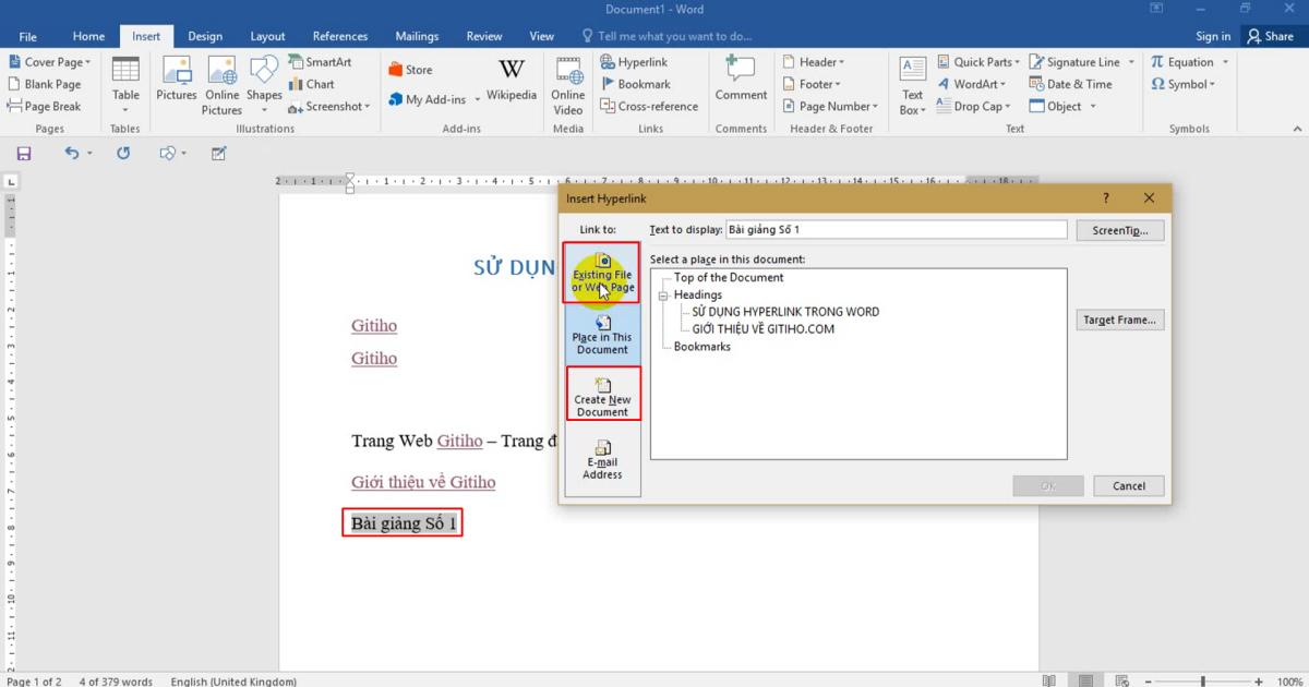 Tạo liên kết Hyperlink đến file trong máy tính