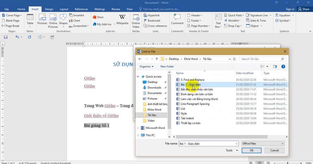 Tạo liên kết Hyperlink đến file trong máy tính