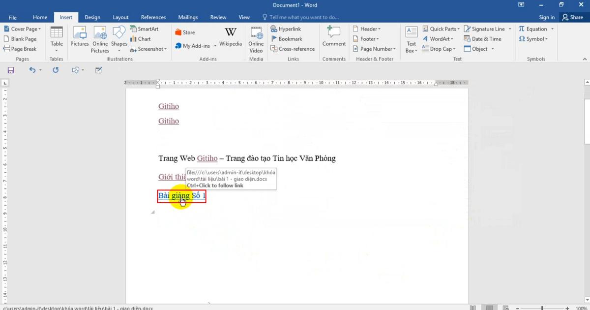 Tạo liên kết Hyperlink đến file trong máy tính