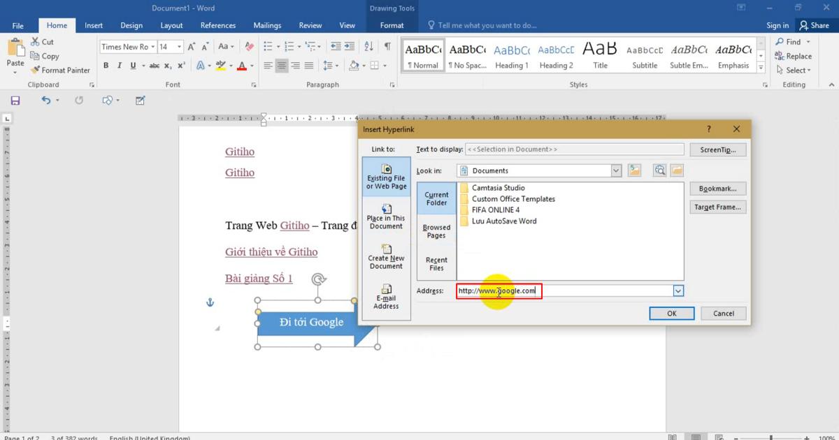 Tạo Hyperlink cho các hình khối