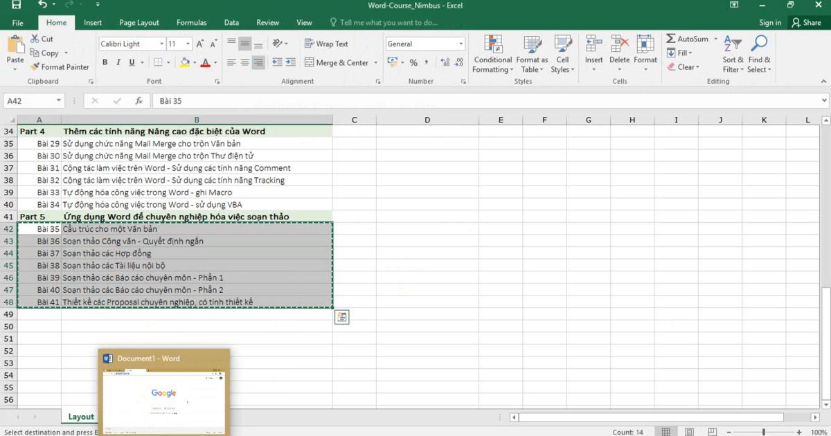 Cách liên kết dữ liệu giữa Excel và Word