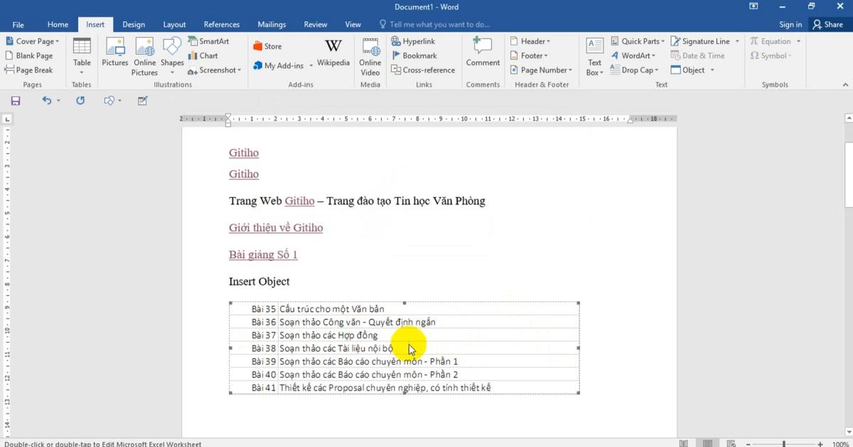 Cách liên kết dữ liệu giữa Excel và Word