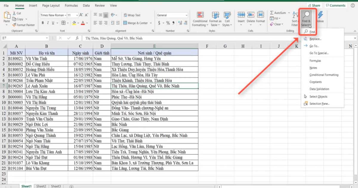 Cách tìm kiếm dữ liệu Excel bằng công cụ Find & Select và VBA