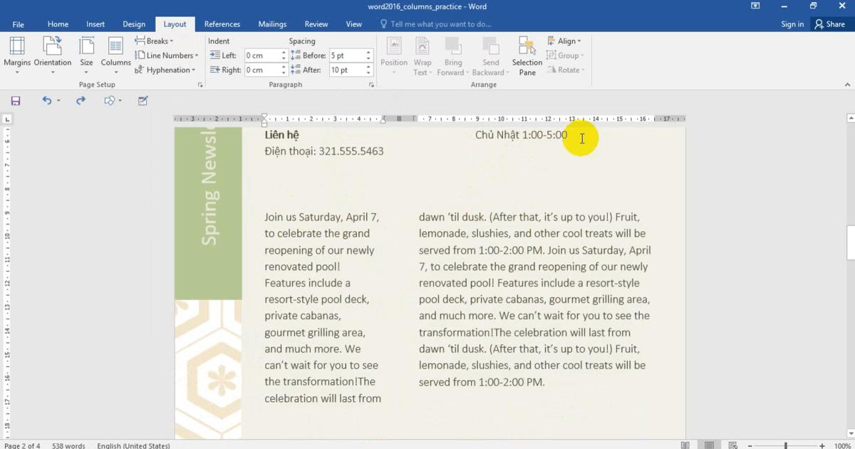 Cách trình bày văn bản theo dạng cột theo trang báo trong Word